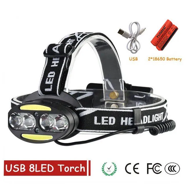 

yunmai Headlight Lumen headlamp 4* XM-L T6 +2*COB+2*Red LED Head Lamp Flashlight Torch Lanterna with batteries charger