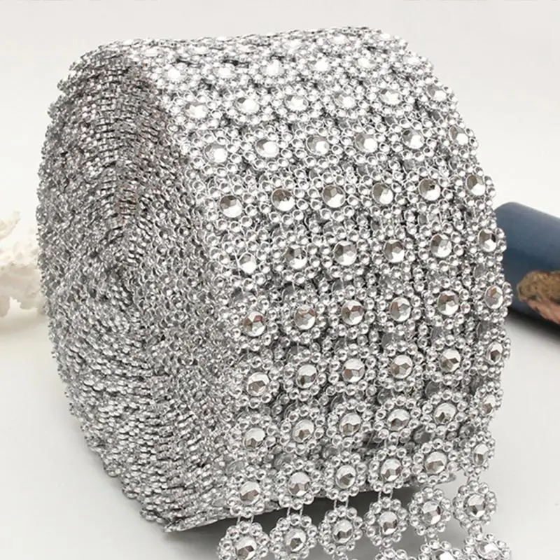 1 ярд Серебряный Подсолнух сетка многослойный из бусин горный хрусталь Блестящая