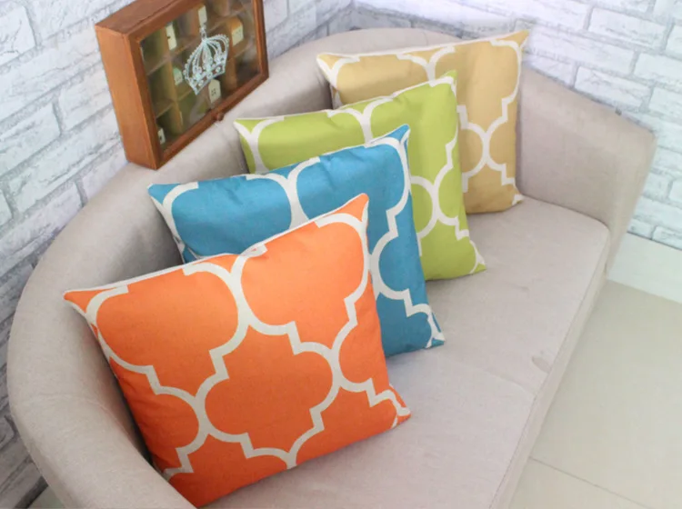 Vintage Linen Pillow Cushion Cover Throw decorative cushion covers 45cm*45cm Quatriefoil Yellow Blue Green Orange Case | Дом и сад