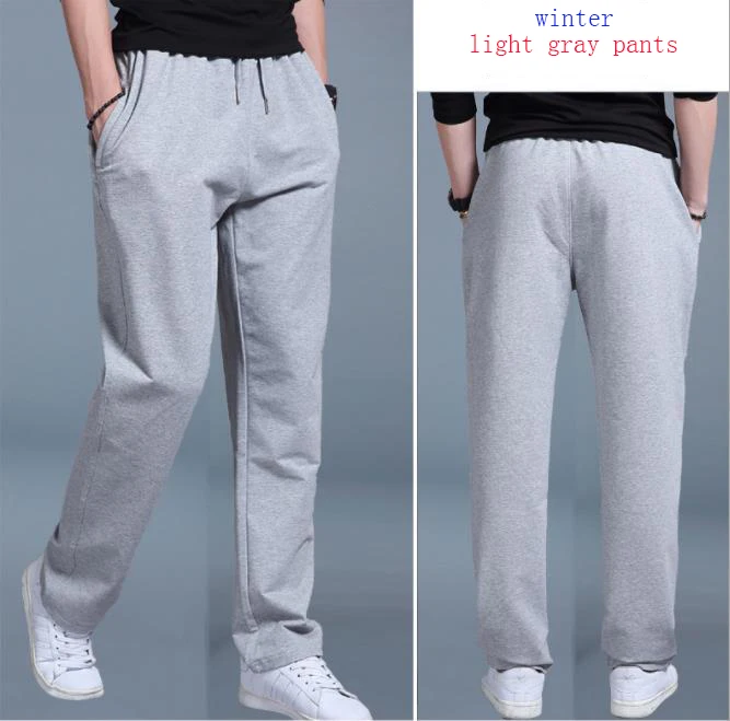 winter light gray Чистый хлопок мужские повседневные брюки весна лето зима мужские спортивные брюки с высокой талией свободные прямые спортивные брюки - Цвет: winter light gray