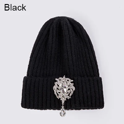 Ralferty вязаная зимняя шапка женская Skullies Beanies женские роскошные хрустальные шапки шапка Осенняя теплая трикотажная шапка с черепами Черная шапка femme - Цвет: Черный