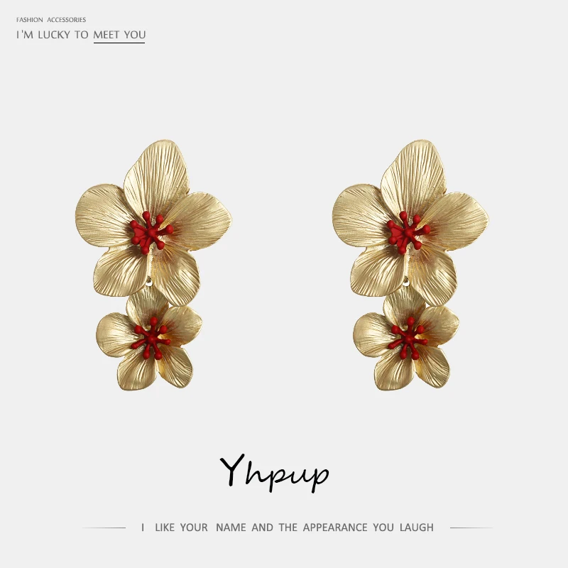 Yhpup Trendy Sweet Romantic Baroque Flower Dangle Earrings Zinc Alloy Gold Silver Earrings Vintage Brincos for Women Party Gift