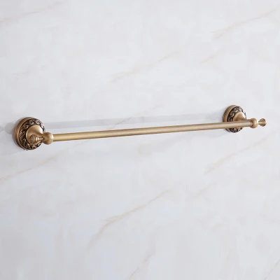 single towel bar Набор аксессуаров для ванной комнаты, латунный античный бронзовый резной набор для ванной, вешалка для полотенец, держатель для бумаги, держатель для туалетной щетки, кран - Цвет: single towel bar