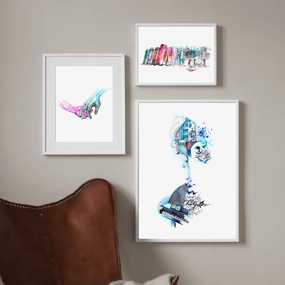Abstract City Building Hand Book Feather Nordic Posters and Prints Wall Art Canvas Painting Pictures For Living Room Decor | Дом и сад