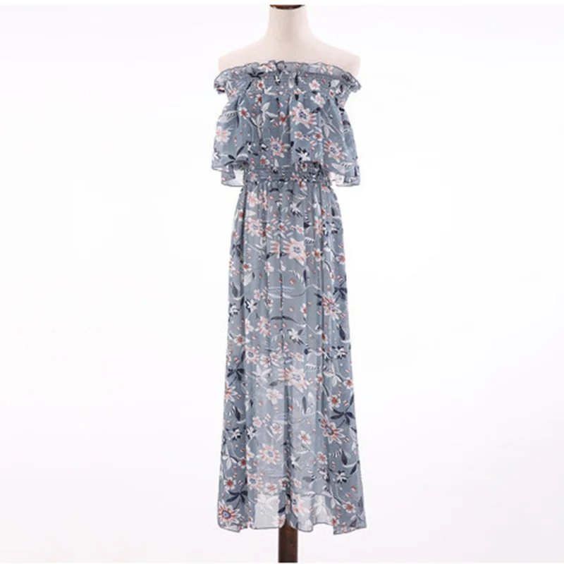 

Boho style long dress women Off shoulder beach summer dresses Floral print Vintage chiffon maxi dress vestidos de festa