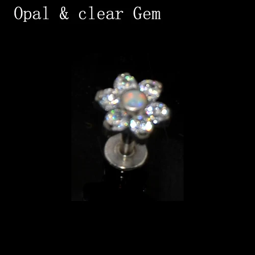 Opal V All clear gem 1 шт. зубец установка циркон опал Спиральные серьги ушной хрящ серьги гвоздики внутренняя нить Лабрет Монро губы пирсинг ювелирные изделия - Окраска металла: Opal V All clear gem