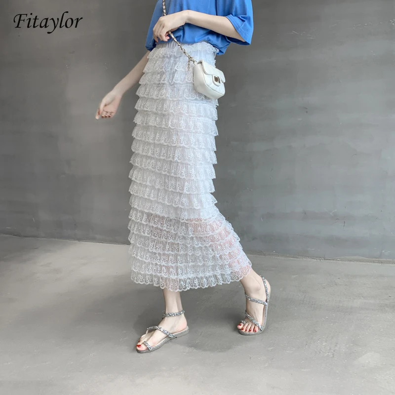 Fitaylor женская новая многослойная сетчатая многослойная юбка-торт Милая Тюлевая Женская кружевная длинная юбка