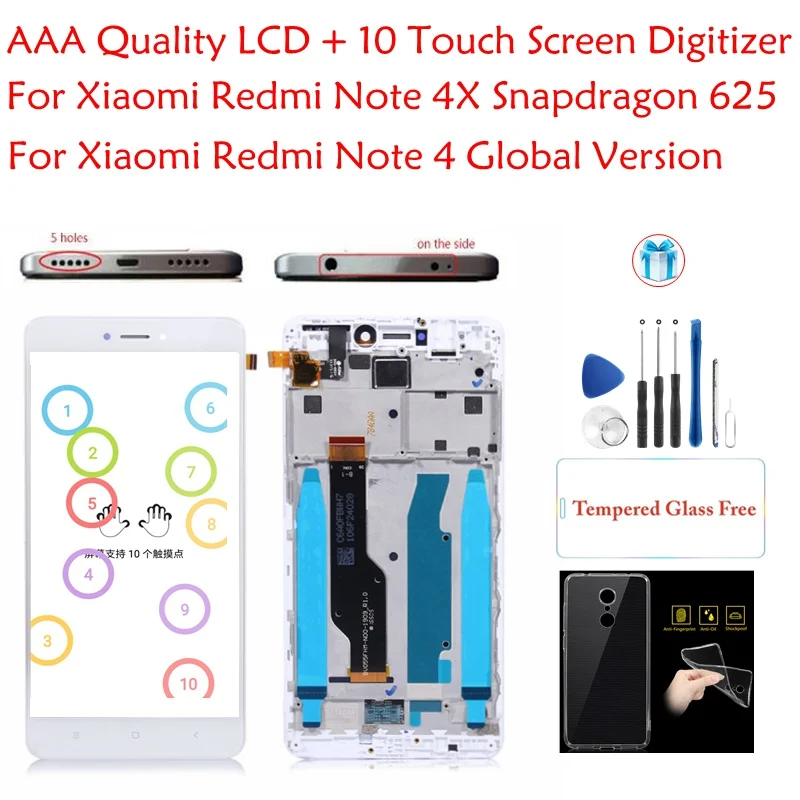 10 сенсорный экран Xiaomi Redmi Note 4 Дисплей + рамка глобальная версия 4X дисплей Snapdragon 625