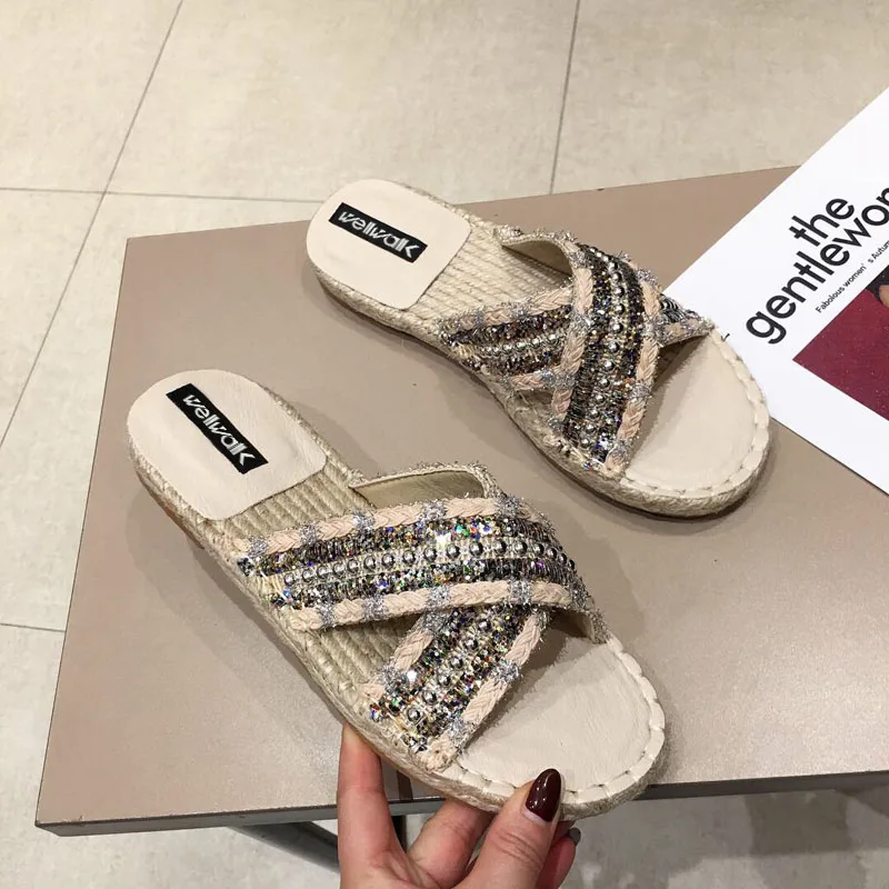 Wellwalk Espadrille шлёпанцы для женщин женская обувь на плоской подошве с перекрестными