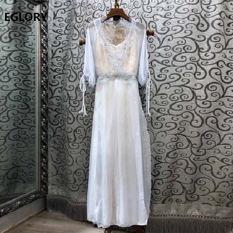 Высокое качество, новинка, летние, длинные, вечерние, Vestidos, женские, кружевные, с бисером, в стиле пэчворк, 3/4 рукав, элегантные, шелковые, длинные, Макси платья