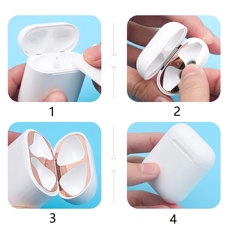 1 комплект металлическая пыль Защитная Наклейка для Air Pods чехол пылезащитный