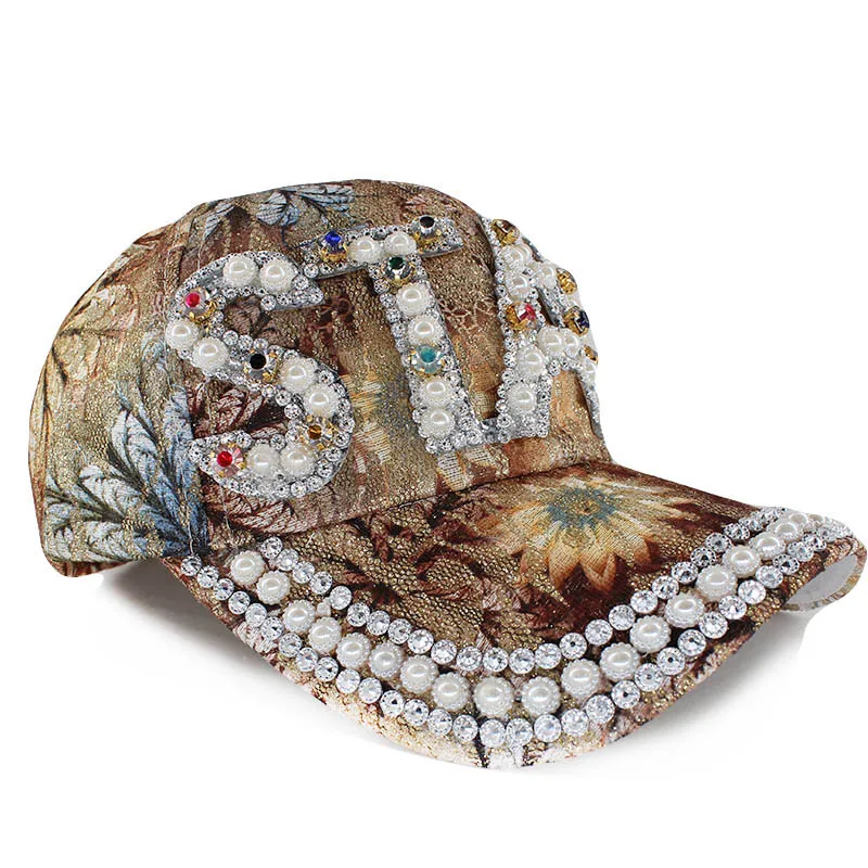 miaoxi High Quality New Fashion Women Caps Baseball Cap Star Rhinestone Floral Adult Hat Summer Sun Casual Hats Women's Snapback