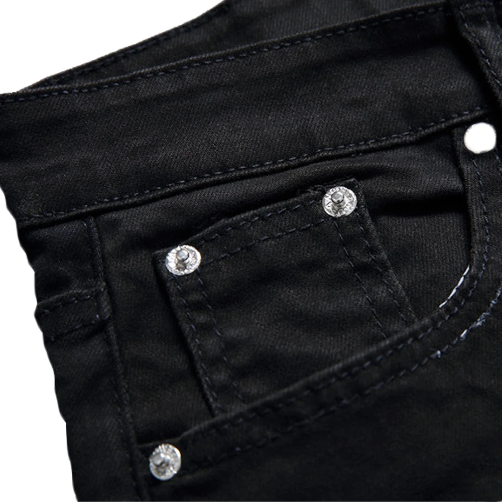 Мужские черные джинсы коленях молния Байкер Denim Slim Fit Torned узкие прямые хип-хоп