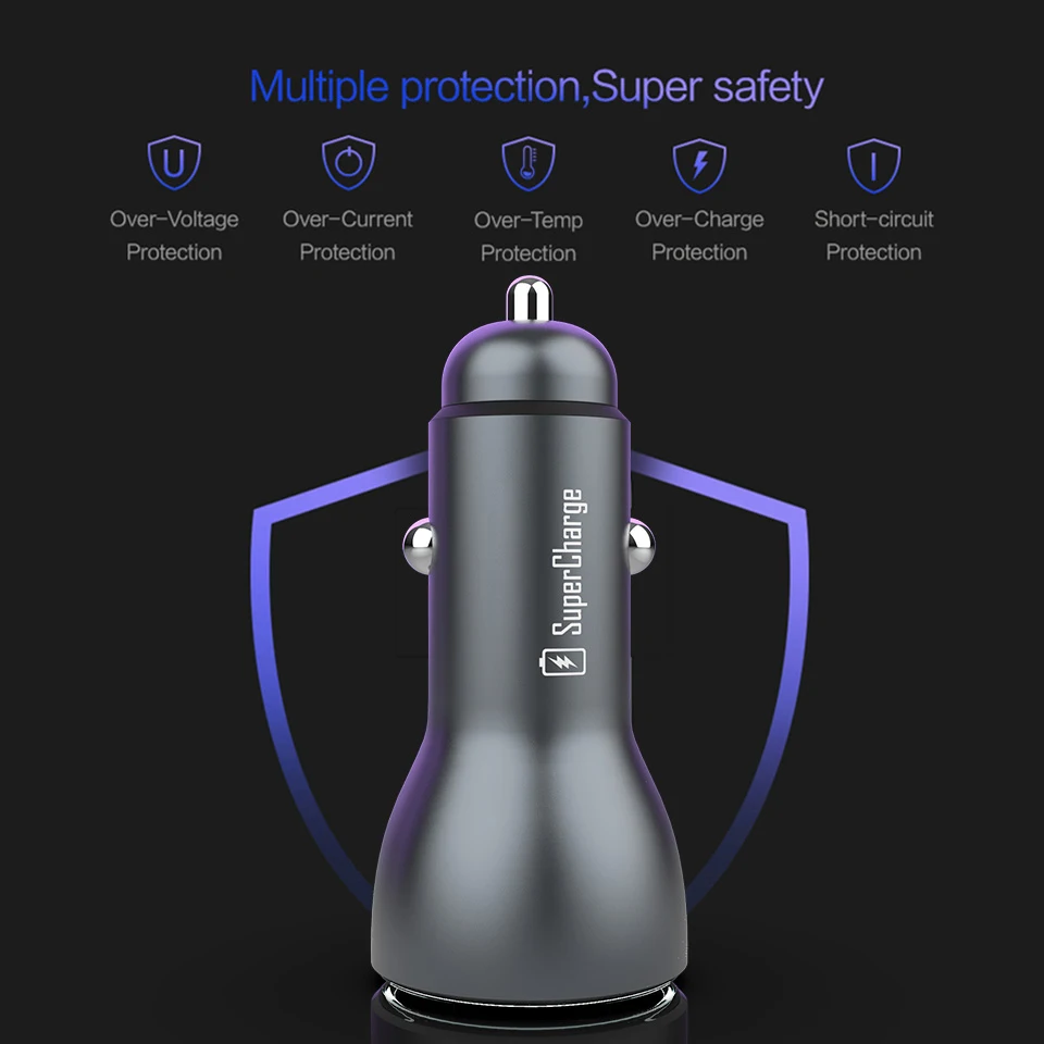 Для huawei Supercharge автомобильное зарядное устройство из металла FCP быстрое зарядное устройство для huawei P20 P10 P9 Plus mate 10 9 8 Pro Honor V10 10 9 V9 V8 Note 8