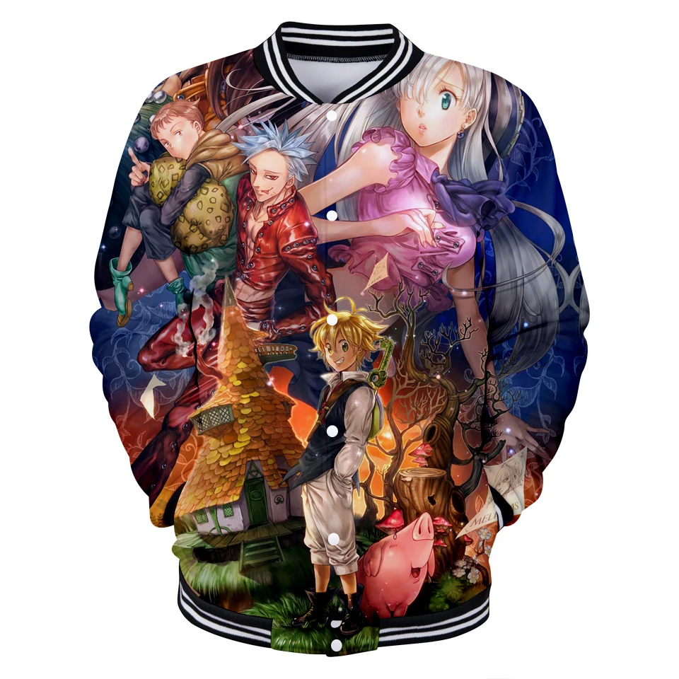 Фото Новая Горячая Аниме Kpop Женская Мужская 3D nanatsu no taizai куртка бейсбольная форма мода Новая Горячая Аниме Kpop Женская Мужская 3D nanatsu no taizai куртка бейсбольная форма мода