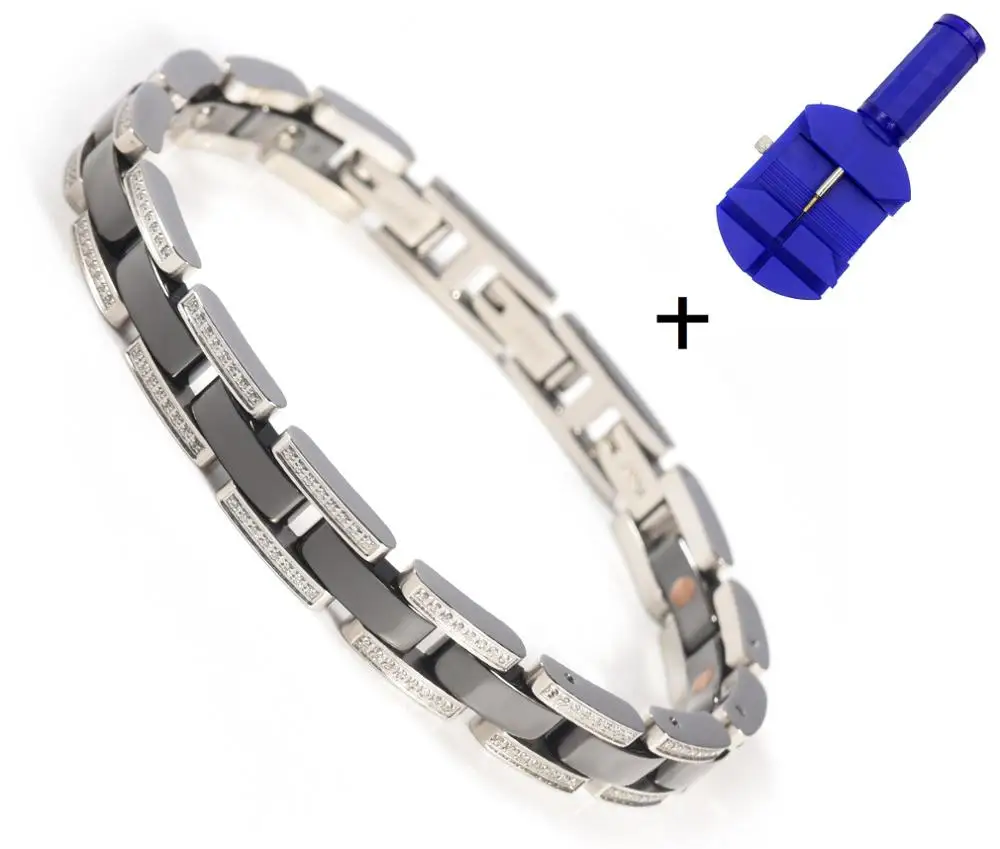Black Women Size Wollet Jewelry Black White Ceramic Solid Germanium Bracelets Bangle for Women Men Magnet Metallic Health Healing Energy - Окраска металла: Black Women Size
