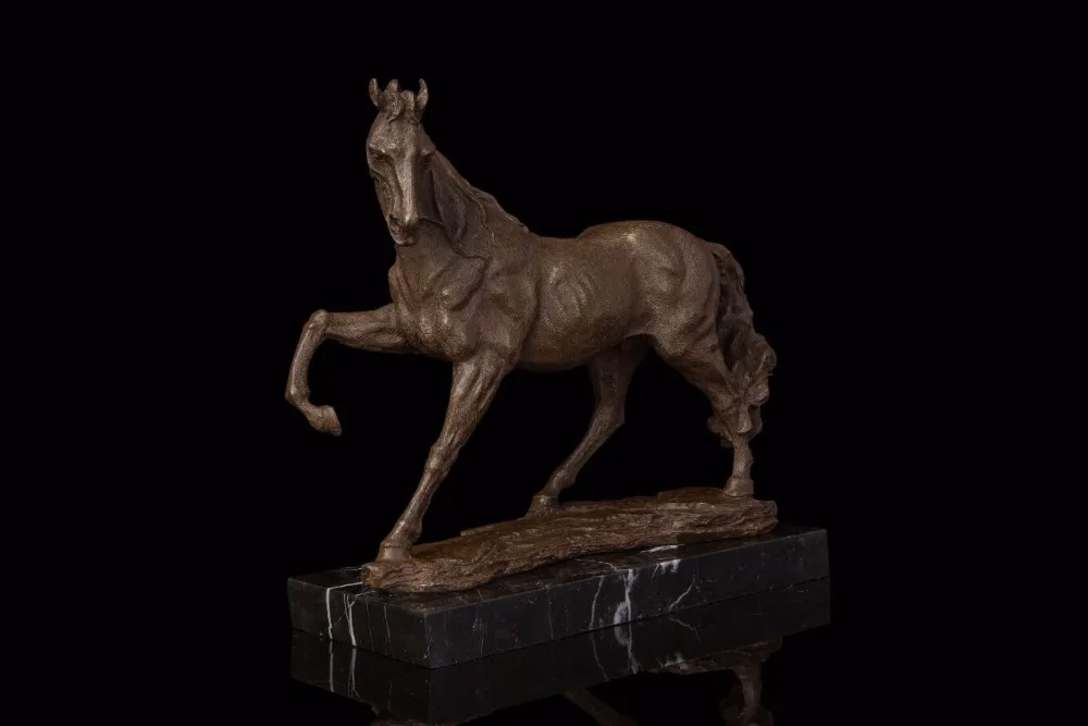34 CM Western Art Deco Pure Bronze Marble Fine Horse Equine Ornament Sculpture | Дом и сад