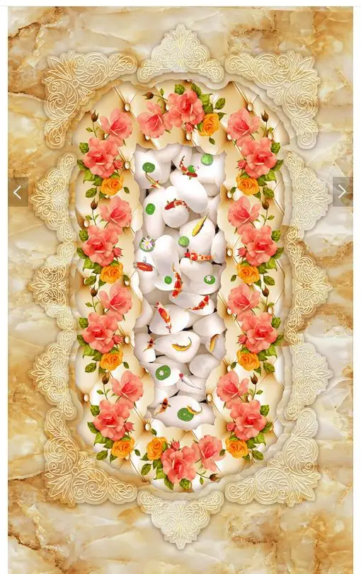 3D обои с рисунком пола в европейском стиле лотос цветок карп мрамор ванная