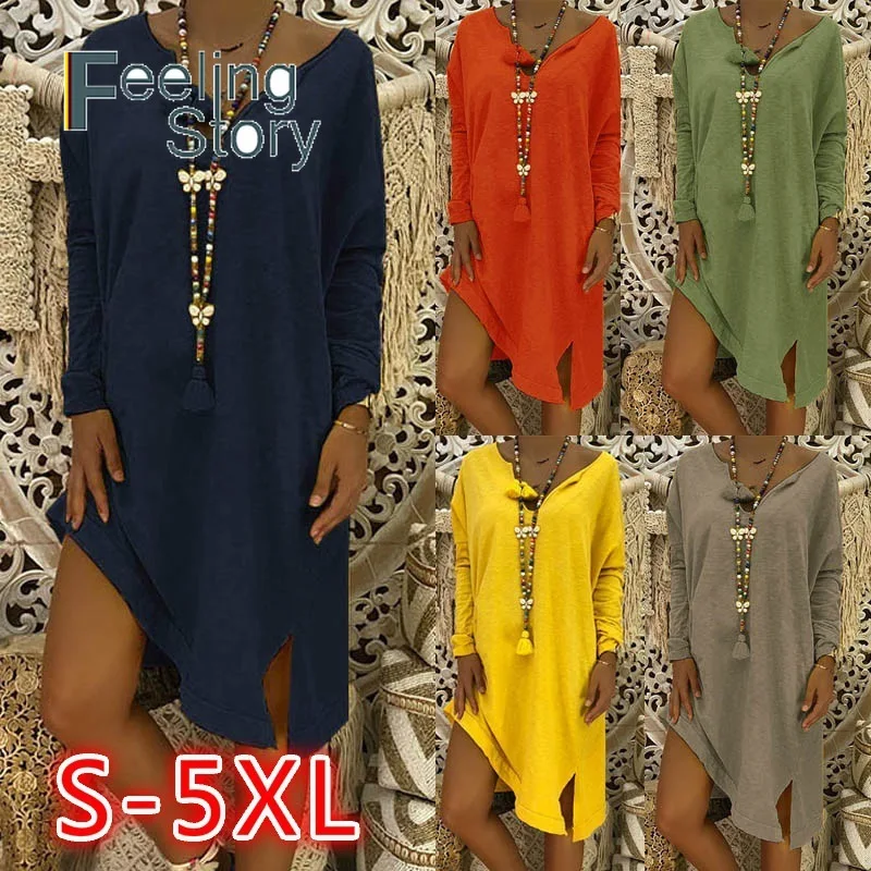 Плюс Размеры Весна Новый Повседневное v-образным вырезом Хлопок и лен платье Для