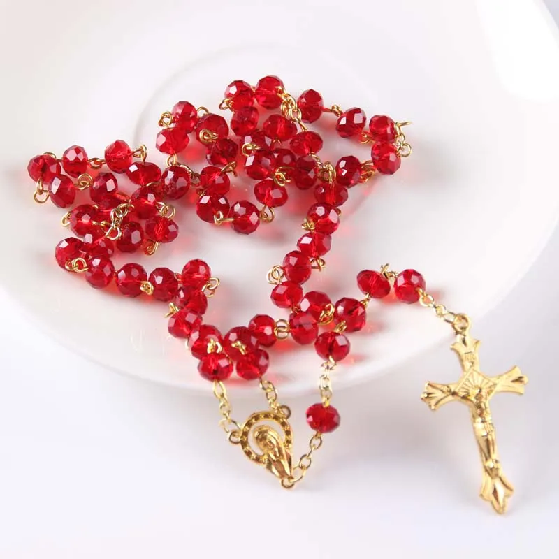 Necklace Religious Christian Ornaments Cross high quality crystal beads Rosary red color | Украшения и аксессуары
