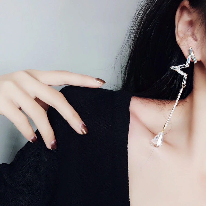 JZTOP Star Crystal Stud Earrings Imitation Pearl Rhinestone Five Pointed Asymmetrical For Woman Oorbellen Jewelry | Украшения и
