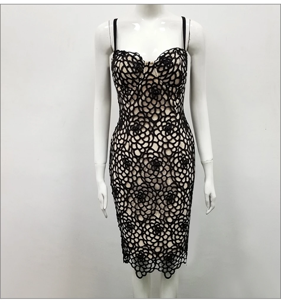Summer New Women Fashion Sexy Black Bodycon Bandage Knee Leopard Dress Vestidos Spaghetti Club Party Dress