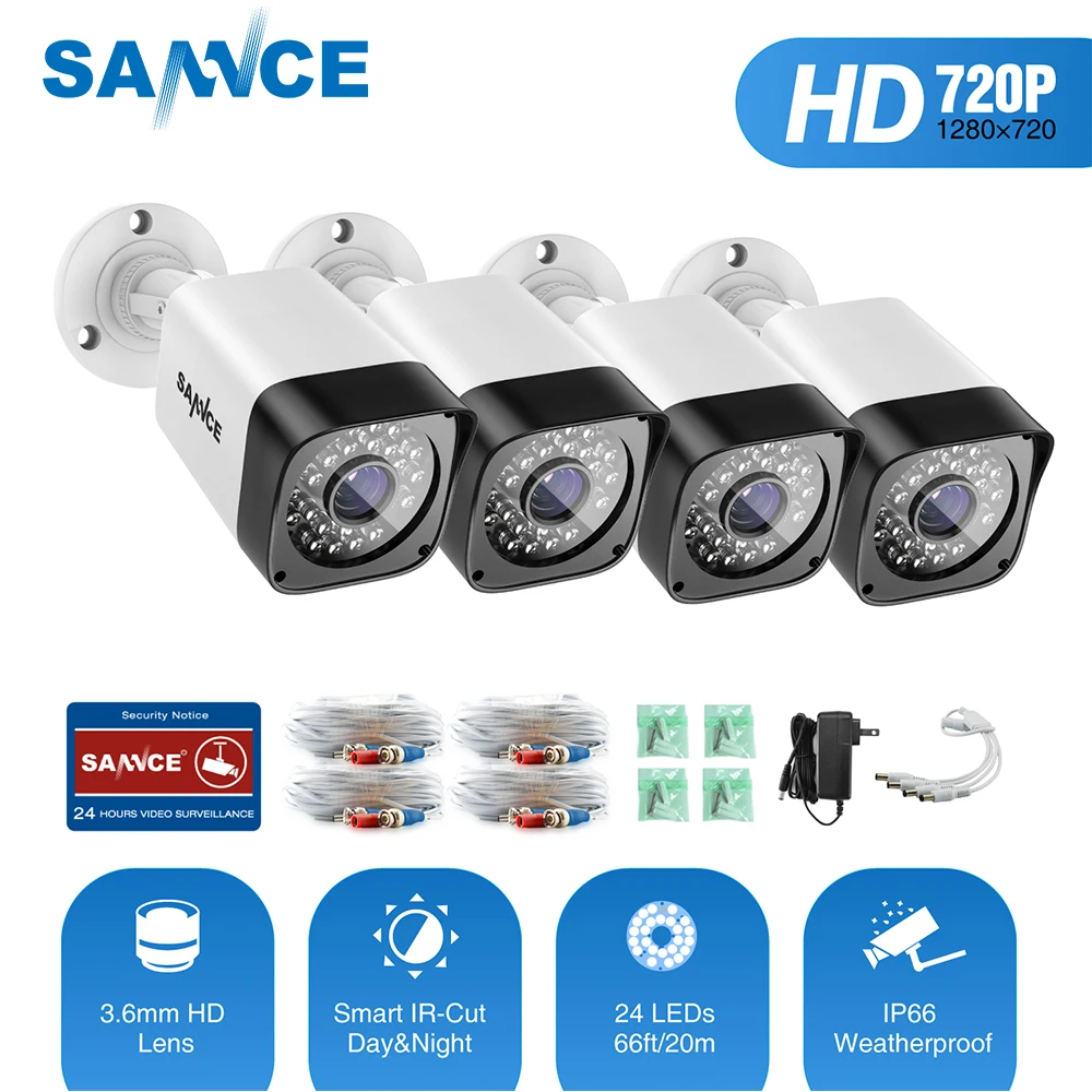 Камера видеонаблюдения SANNCE TVI 720 P 4 шт. 1200TVL водонепроницаемая инфракрасная камера