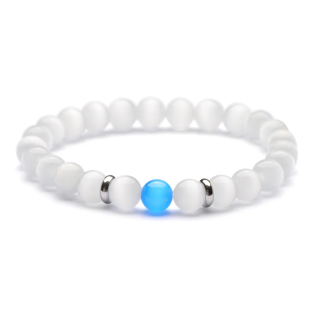 8 мм натуральный голубой камень белый опал бусы браслет Пара дружбы для женщин