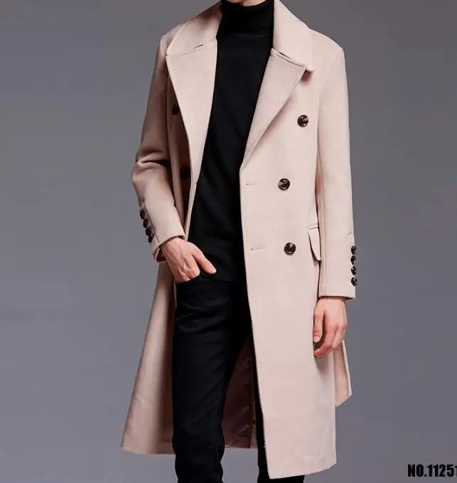 S--6XL / Hot / Winter Men's New Fashion Super long wool overcoat with a belt large size cashmere coat