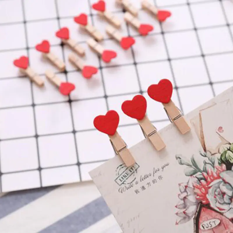 Новый горячий деревянный зажим красный в форме сердца декоративный для бумаги с