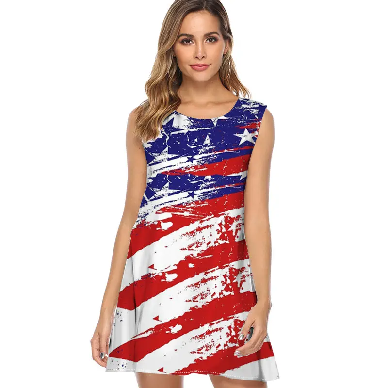 

2019 New Style Summer Dress Sleeveless hearts Print Casual Women Dress loose o neck fashion Women mini Beach Dresses
