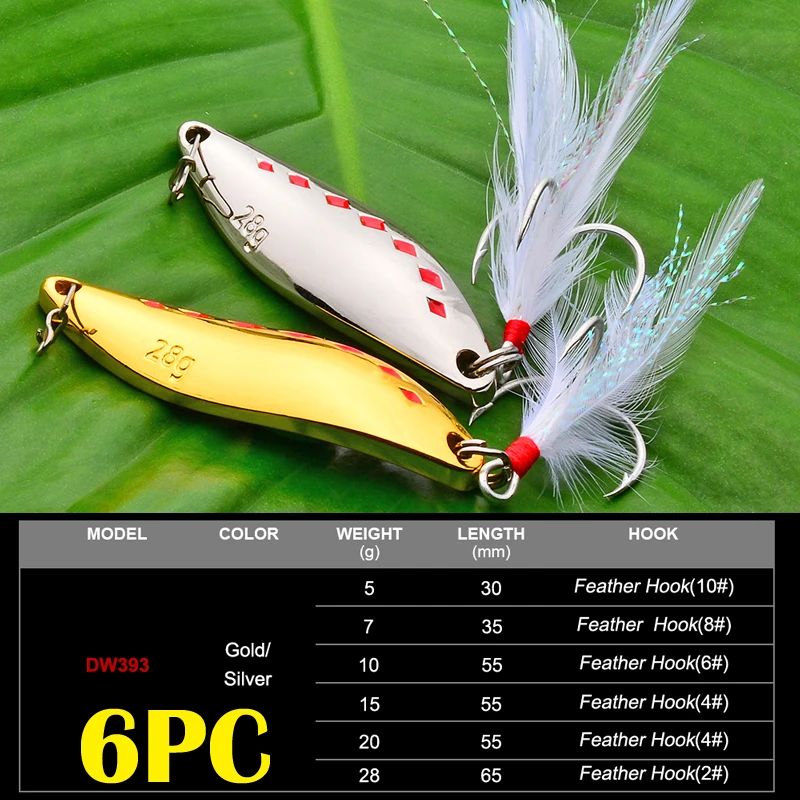 6 шт./лот приманки Spoon 28g 20g 15g 10g 7g 5g металлическая рыболовная приманка