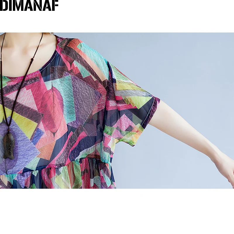 DIMANAF женское платье, летнее, размера плюс, шифон, Пляжное, праздничное, Vestidos Femme, элегантное, женское, сарафан, Большая одежда,, с подкладкой