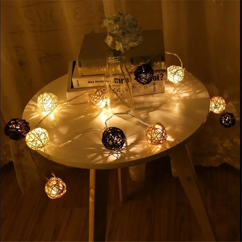 

Chrismas 5M 28 Rattan Ball White Coffee LED String Lighting Home Decor for Wedding Party Fairy Lights Romantic Lamps