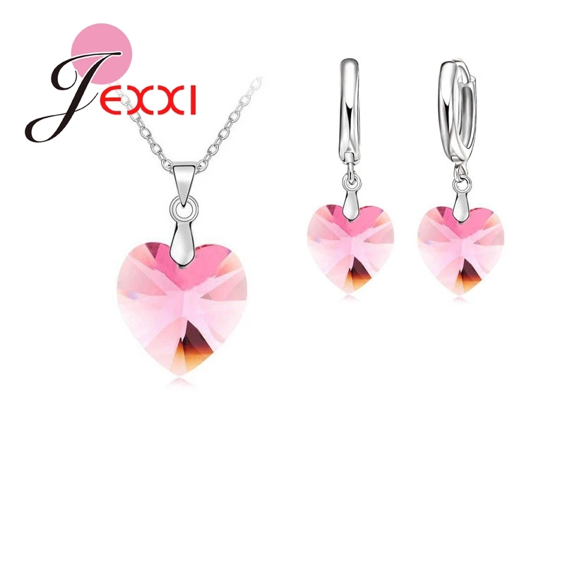 Сияющий Австрийский Кристалл 925 Стерлинговое серебро ювелирные изделия сердце