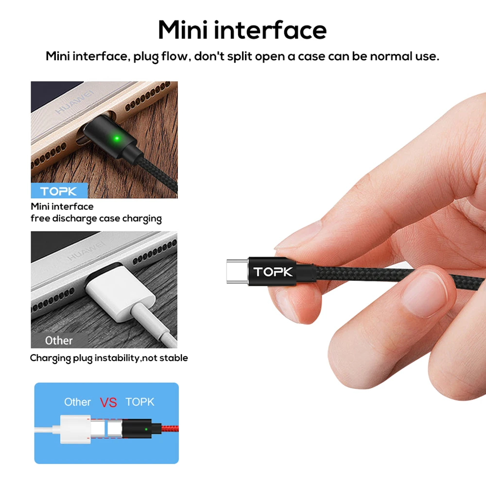 TOPK F мини 1 м и 2 Магнитный кабель Тип usb C плетеный нейлоновый светодиодный
