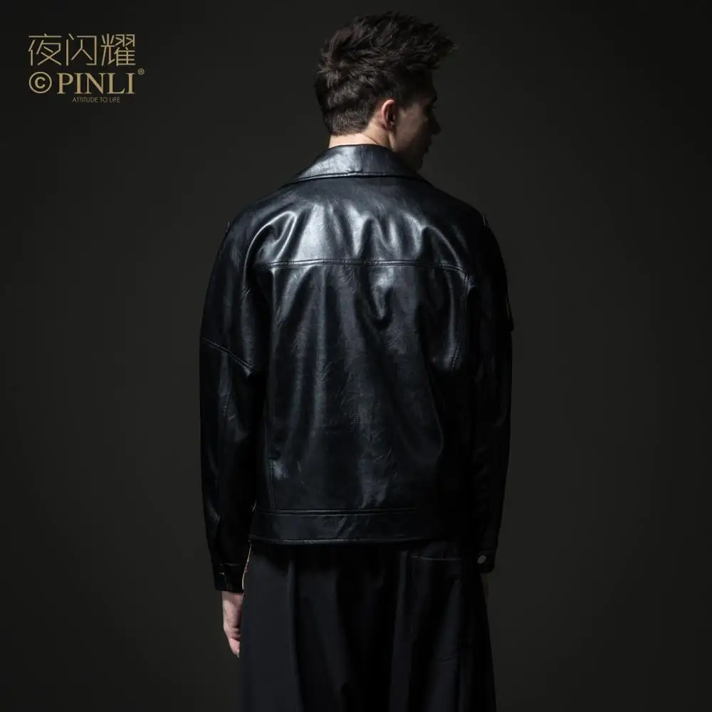 Мужская кожаная куртка с кисточками черная из искусственной кожи ночным