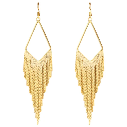 SHEEGIOR Boho длинные сережки для женщин Bijoux Femme милые золотые серебряные черные кисточки большая капля воды серьги-кольца, модные ювелирные украшения - Окраска металла: Gold E0094J