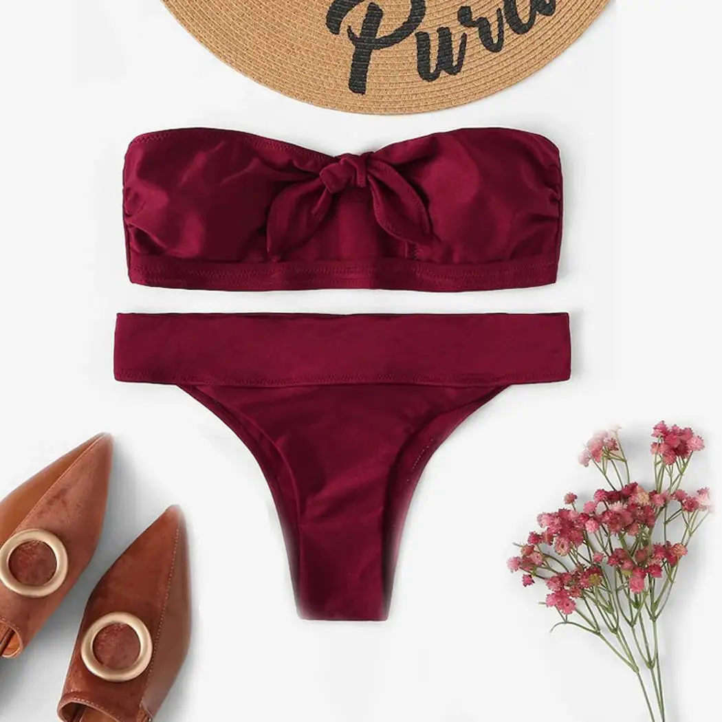 Для женщин с открытыми плечами без бретелек сплошной бикини дно да пляжные