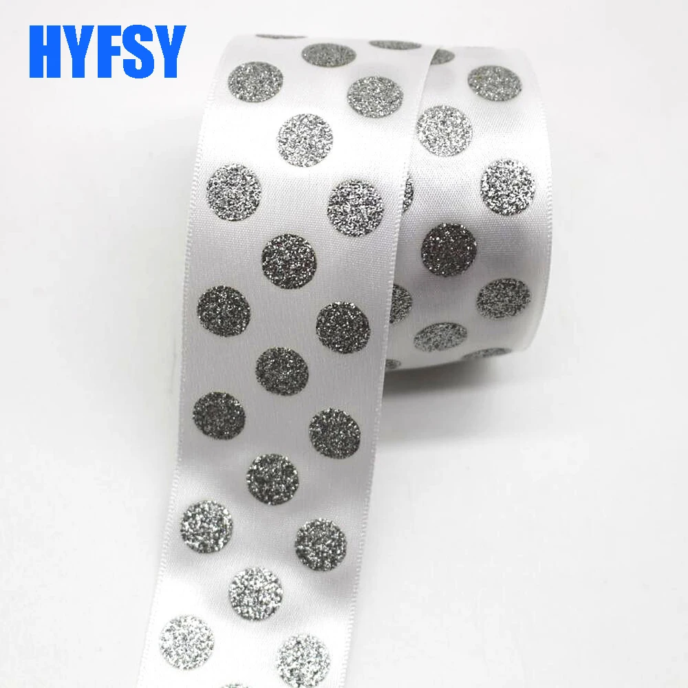 Hyfsy 1-1/2 38 мм Серебряная лента в горошек 10 ярдов DIY головной убор подарочная упаковка материалы ручной работы Полиэстер Сатин Серебряный Порошок