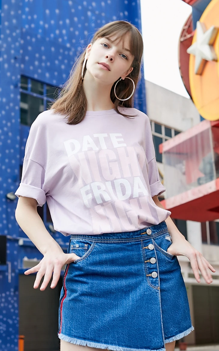 Vero Moda с буквенным принтом хлопок круглый вырез с короткими рукавами | 319201557