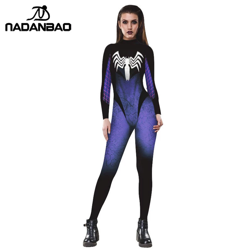 NADANBAO костюм спайдермена для косплея для женщин Пурим карнавальный костюм Человека-паука костюм для взрослых комбинезон размера плюс боди - Цвет: MDT2025