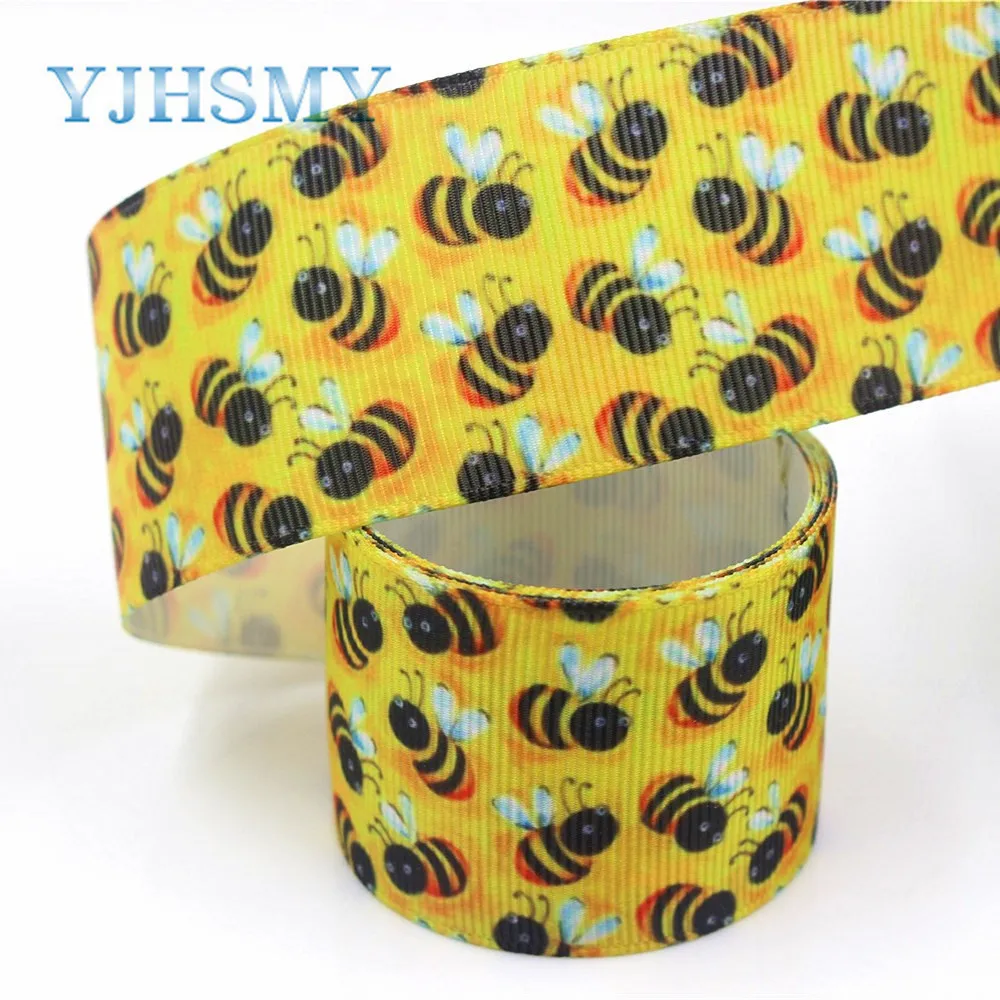 YJHSMY I 19411 977 10 ярдов 38 мм мультфильм цветок термопечать grosgrain ленты Бант колпачок DIY
