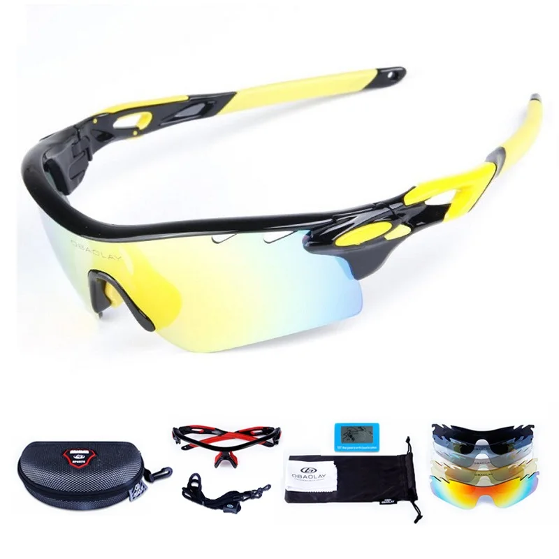 UV400 поляризованные лыжные очки крутые спортивные очки для мотоцикла сноуборд мужские профессиональные очки солнцезащитные очки Googles чехол+ 4 линзы - Цвет: Black Yellow