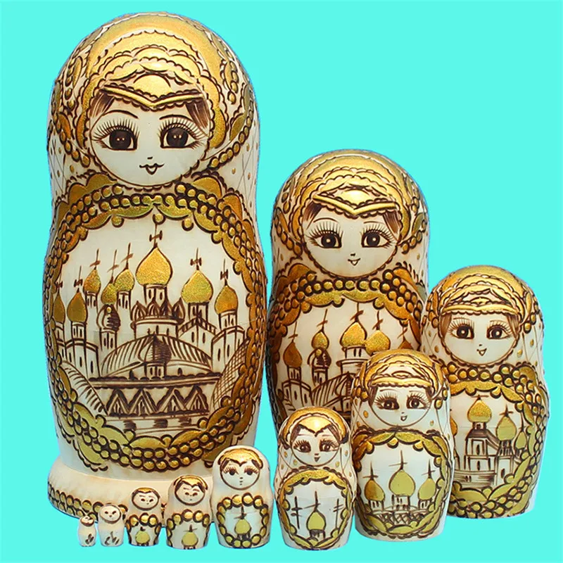10 слойная резьба русские куклы золотого цвета шт. сухая липа ручная роспись