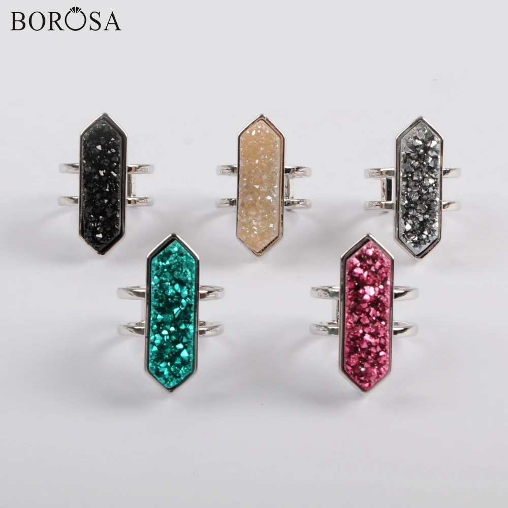 BOROSA высокое качество шестигранный серебряный ободок натуральный кулон agates Druzy