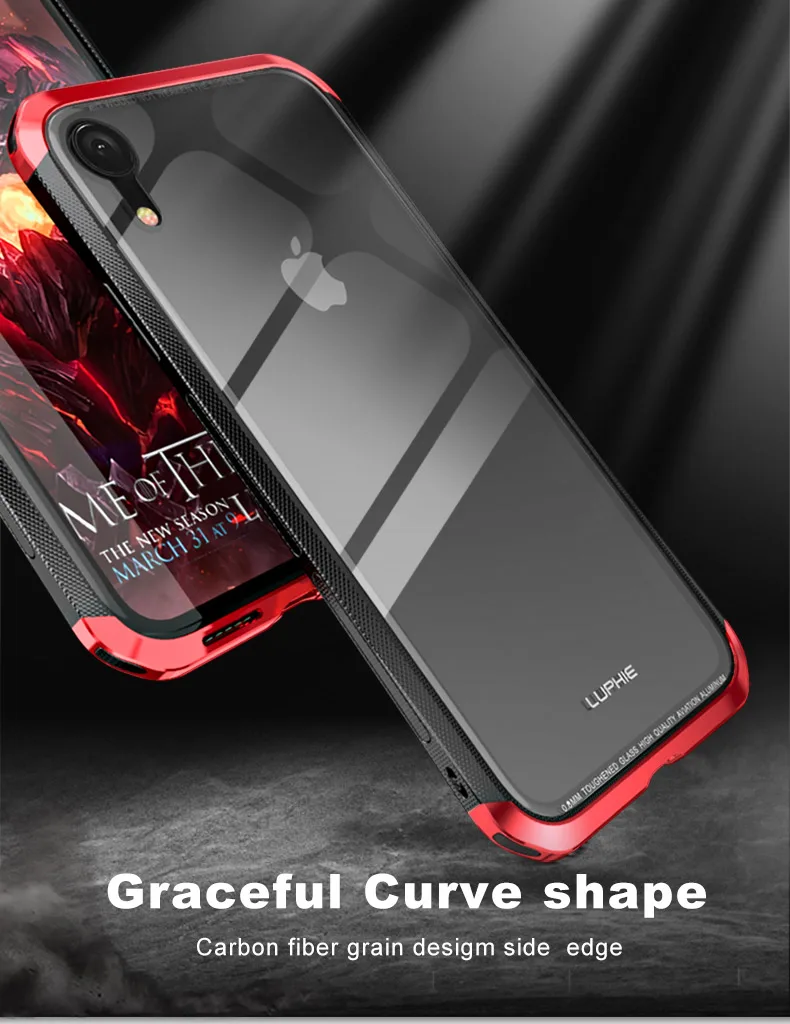 LUPHIE алюминиевый бампер чехол для iPhone X XS Max XR XS Роскошный Жесткий металлический каркас для iPhone 6 6 S закаленная задняя сторона противоударный