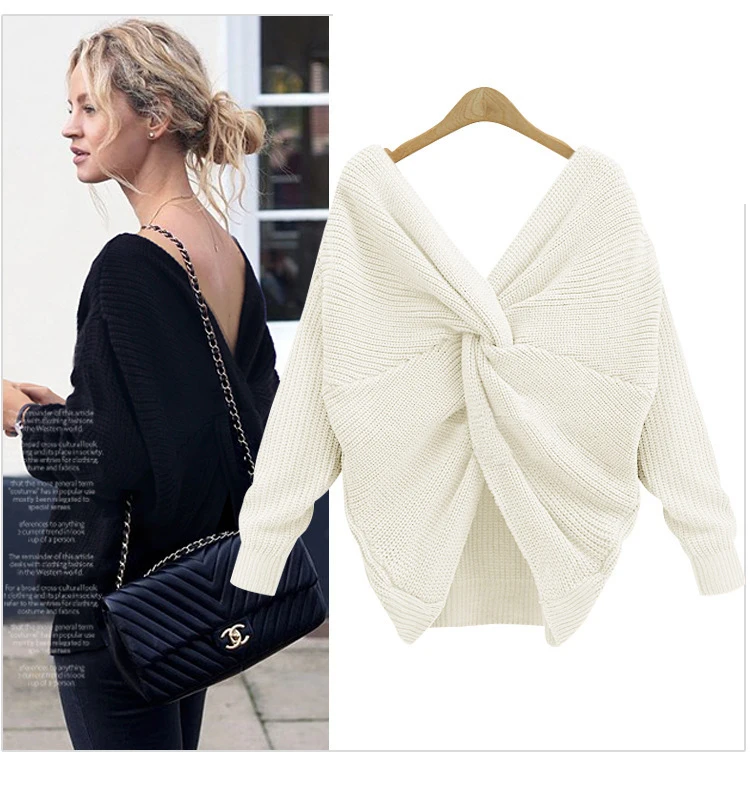 V Neck Twist Sweater Sweet Burgundy Women Pullovers Knit Jumper Long Sleeve Casual Solid pull femme JX016 | Женская одежда