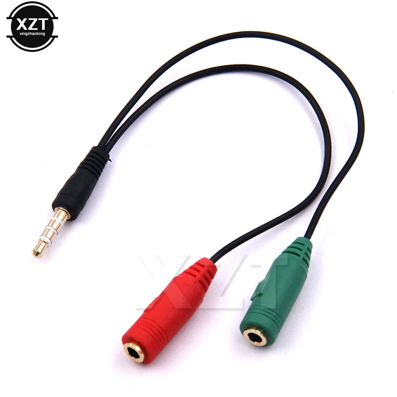 

10pcs/Lot 3.5mm Audio Stero Splitter Male to Earphone Headset with Microphone cable Adaptor for PC Pad All Smart Phone