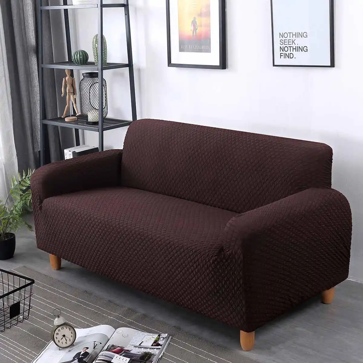 Coffee Японский сплошной спандекс Вязание Чехол Диван Non-slip эластичный чехол на весь диван 1/2/3/4 местный стрейч подушка чехол чехлы на стулья - Цвет: Coffee